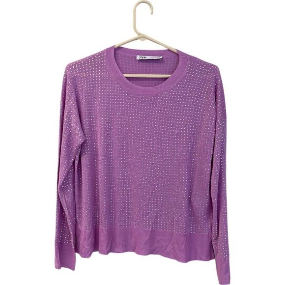 Zara Womens Rhinestone Sweater S Small Purple Viscose Pullover 1509/020 NWOT - Picture 1 of 10